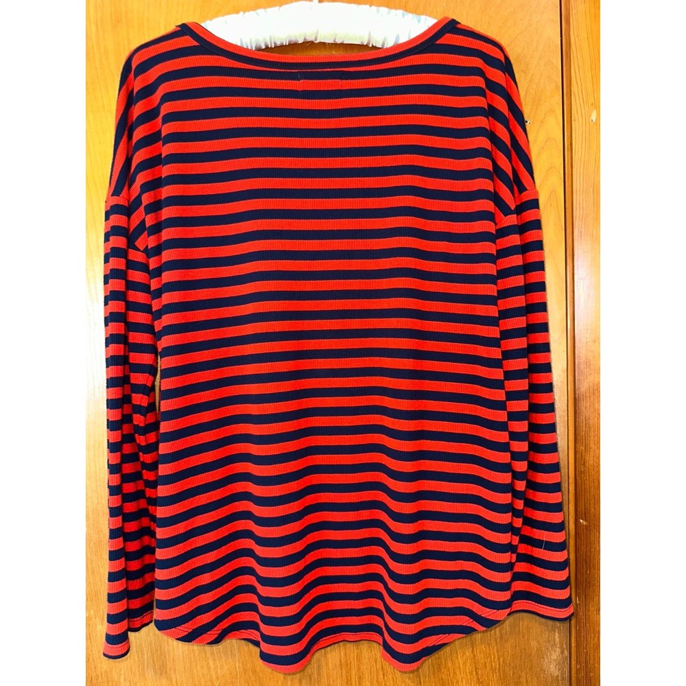 Lou & Grey Red/Blue Horizontal Stripes Long Sleeve Ribbed Knit Top Womens‎ Large - Picture 2 of 5
